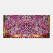 Modern Pink Leopard Animal Print Camo Custom Name Bureaumat (Voorkant)