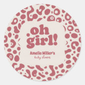 Modern Pink Leopard Oh Girl! Baby Shower Ronde Sticker (Voorkant)