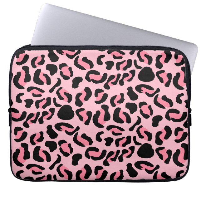Modern Pink Leopard Pattern Animal Laptop Sleeve (Voorkant)