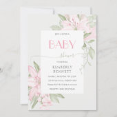 Modern Pink Lily Green Leaves Baby shower Kaart (Voorkant)
