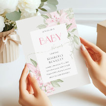 Modern Pink Lily Green Leaves Baby shower