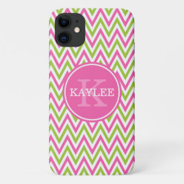 Modern Pink Lime Green Chevron & Monogram Case-Mate iPhone Case