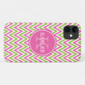 Modern Pink Lime Green Chevron & Monogram Case-Mate iPhone Case (Achterkant (horizontaal))