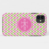Modern Pink Lime Green Chevron & Monogram Case-Mate iPhone Case (Achterkant (horizontaal))