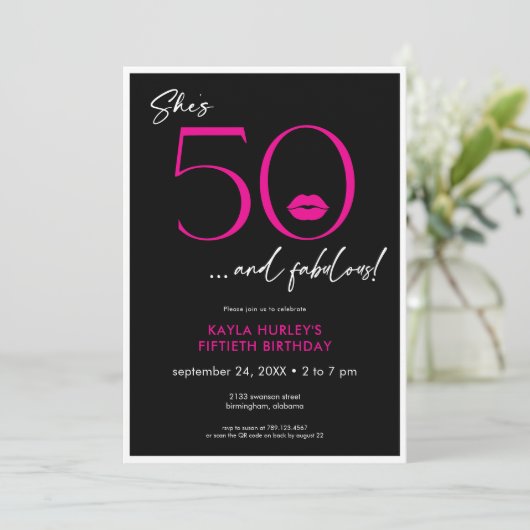 Modern Pink Lips Fifty Fabulous Birthday Kaart (Staand voorkant)