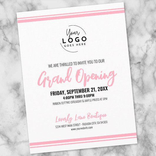 Modern Pink Logo Business Grand Opening Briefkaart