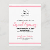 Modern Pink Logo Business Grand Opening Briefkaart (Voorkant)