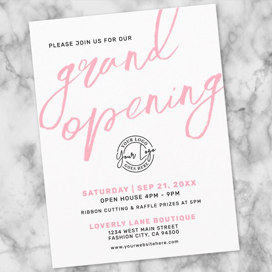 Modern Pink Logo Business Grand Opening Invitation Briefkaart