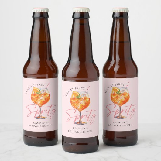 Modern Pink Love bij First Spritz Vrijgezellenfees Bier Etiket (Flessen)