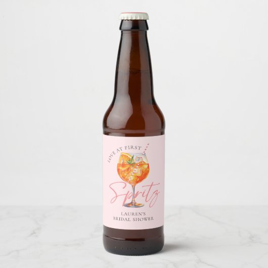 Modern Pink Love bij First Spritz Vrijgezellenfees Bier Etiket (Voorkant)
