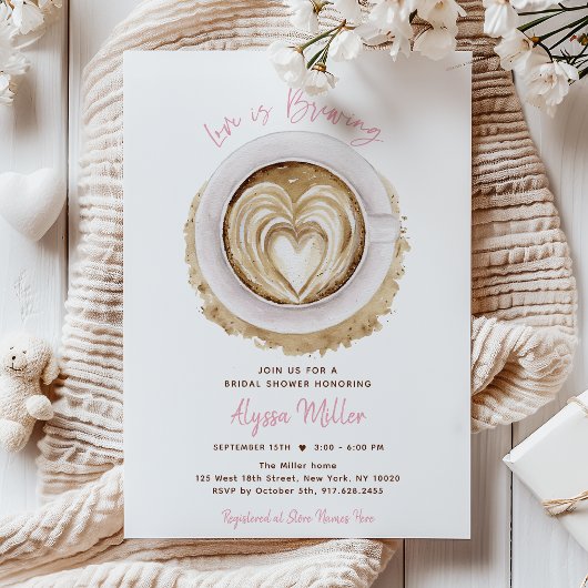 Modern Pink Love Is Brewing Coffee Bridal Shower Kaart