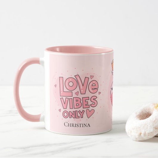 Modern Pink Love Vibes Only Love Position Name Mok (Met donut)