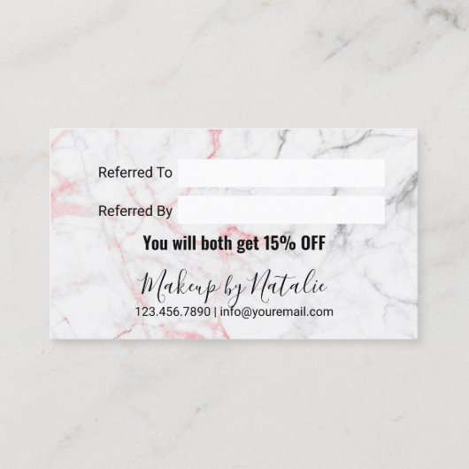 Modern Pink Marble Beauty Salon Referral (Achterkant)