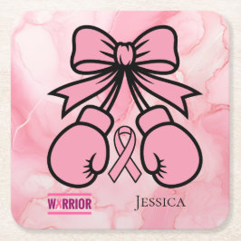 Modern Pink Marbled Breast Cancer Warrior Name   Kartonnen Onderzetters