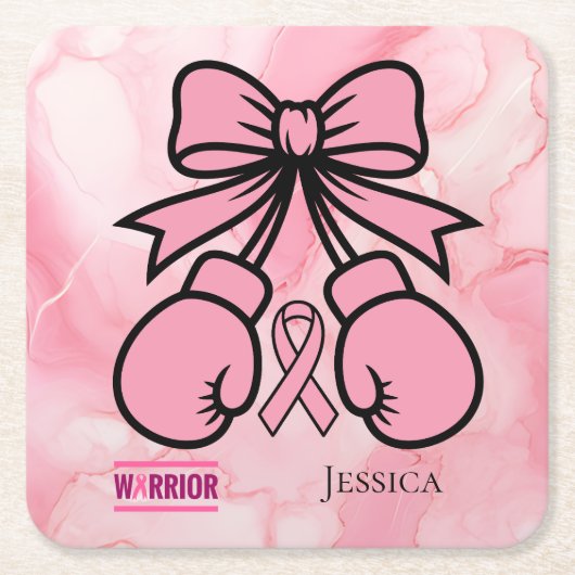 Modern Pink Marbled Breast Cancer Warrior Name   Kartonnen Onderzetters (Voorkant)