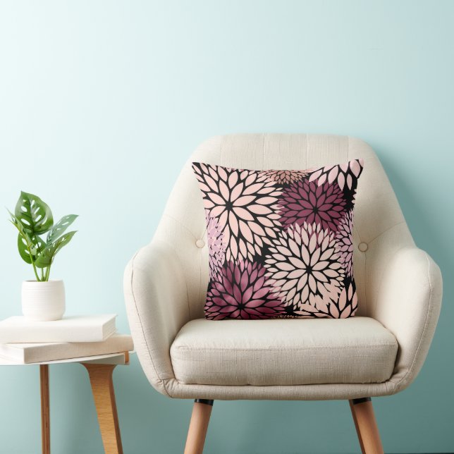 Modern Pink Maroon Dahlia Floral Kussen (Stoel)
