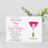 Modern Pink Martini Cocktail Bachelorette Party Kaart (Staand voorkant)