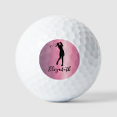 Modern Pink Metallic Look Lady Golfer Custom Name Golfballen (Voorkant)
