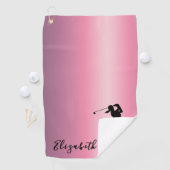 Modern Pink Metallic Look Lady Golfer Custom Name Golfhanddoek (Insitu)