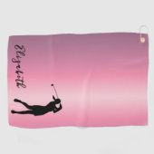 Modern Pink Metallic Look Lady Golfer Custom Name Golfhanddoek (Horizontaal)