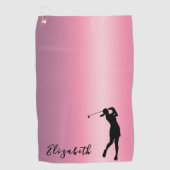 Modern Pink Metallic Look Lady Golfer Custom Name Golfhanddoek (Voorkant)