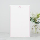 Modern Pink Minimalist Elegant Monogram Briefpapier (Staand voorkant)
