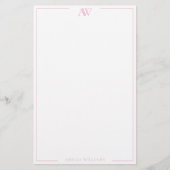 Modern Pink Minimalist Elegant Monogram Briefpapier (Voorkant)