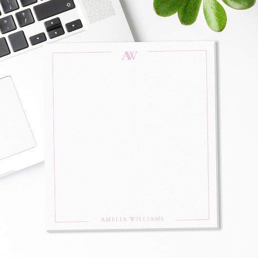 Modern Pink Minimalist Elegant Monogram Notitieblok