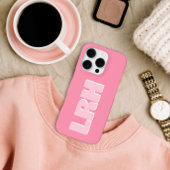Modern Pink Minimalist Vertical Monogram iPhone Ca Hoesje
