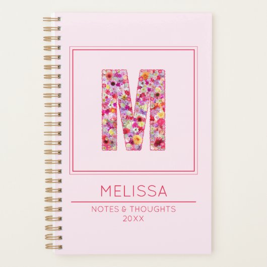 Modern Pink Monogrammed Name Letter M Planner (Voorkant)