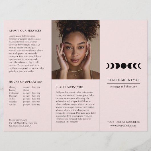 Modern Pink Moon Phases Elegante drievoudige broch (Voorkant)