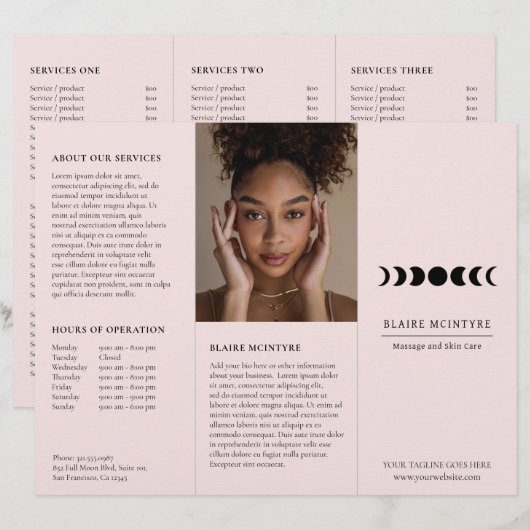 Modern Pink Moon Phases Elegante drievoudige broch (Voorkant / Achterkant)