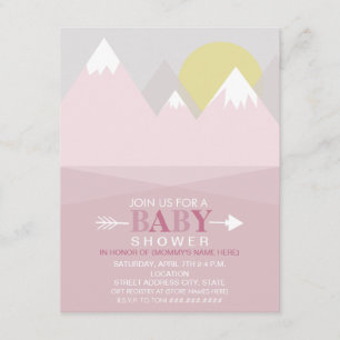 Modern Pink Mountain Sun Baby shower Kaart
