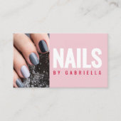 Modern Pink Nail Technician QR Code Photo Visitekaartje (Voorkant)