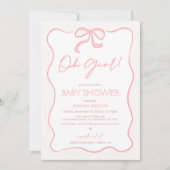 Modern Pink Oh Girl Bow Baby shower Uitnodiging (Voorkant)