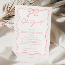 Modern Pink Oh Girl Bow Baby shower Uitnodiging