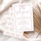 Modern Pink Oh Girl Bow Baby shower Uitnodiging