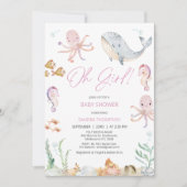 Modern Pink Oh Girl onder Zee Baby shower Kaart (Voorkant)