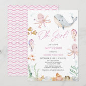 Modern Pink Oh Girl onder Zee Baby shower Kaart (Voorkant / Achterkant)