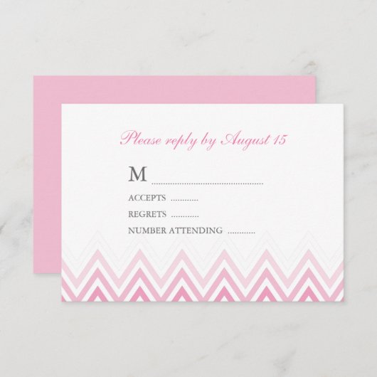 Modern Pink Ombre Chevrons Response Kaarten RSVP Kaartje (Voorkant / Achterkant)