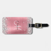Modern Pink Ombre Folie Silver Glitter Monogram Bagagelabel (Voorkant horizontaal)