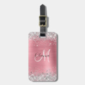 Modern Pink Ombre Folie Silver Glitter Monogram Bagagelabel (Voorkant verticaal)