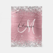 Modern Pink Ombre Folie Silver Glitter Monogram Fleece Deken (Voorkant)