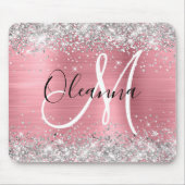 Modern Pink Ombre Folie Silver Glitter Monogram Muismat (Voorkant)