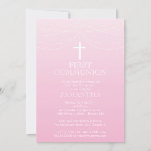 Modern Pink Ombre Garland Cross Commune Kaart (Voorkant)