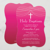 Modern Pink Ombre Garland Cross Heilige Baptisme Kaart (Voorkant / Achterkant)