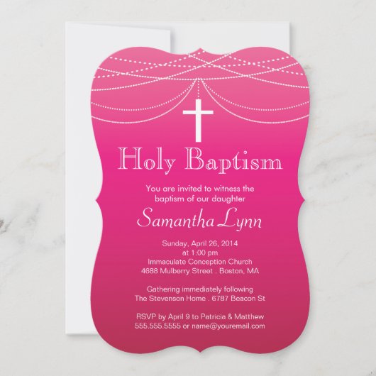 Modern Pink Ombre Garland Cross Heilige Baptisme Kaart (Voorkant)