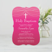 Modern Pink Ombre Garland Cross Heilige Baptisme Kaart (Staand voorkant)