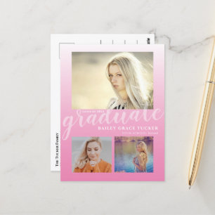 Modern Pink Ombre Girly Afstuderen Graduation Part Briefkaart