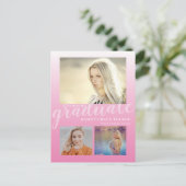 Modern Pink Ombre Girly Afstuderen Graduation Part Briefkaart (Staand voorkant)